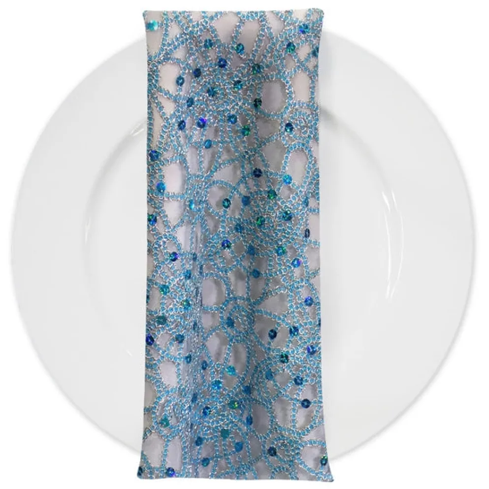 Flower Chain Lace (w/ Poly Lining) Table Napkin in Turquoise and Silver