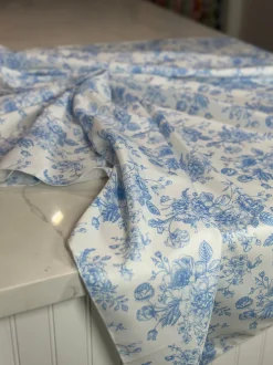 French Toile (Poly Print) Table Linen in Lt Blue