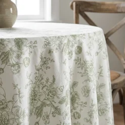 French Toile (Poly Print) Table Linen in Sage