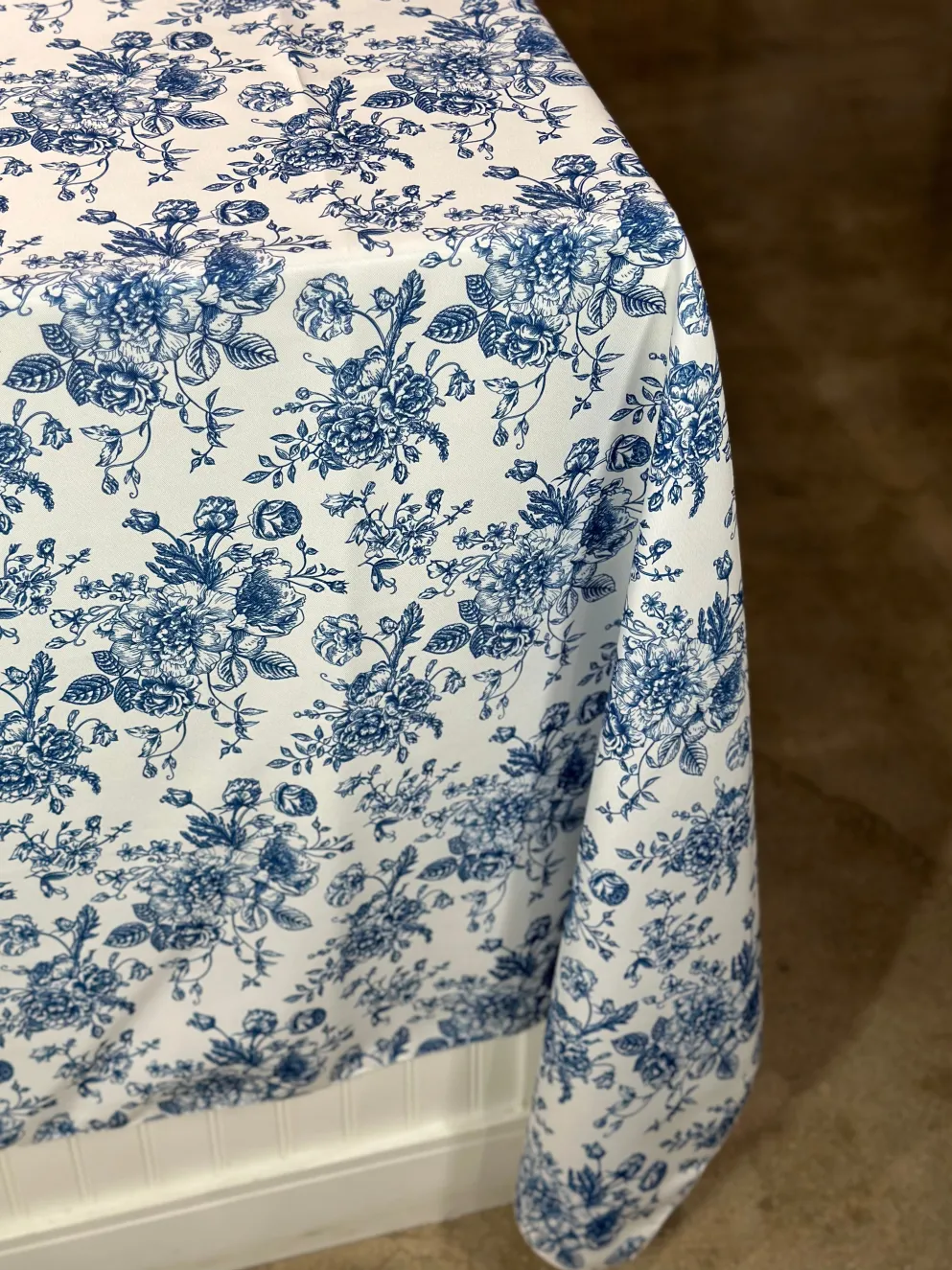 French Toile (Poly Print) Table Linen in Royal Blue