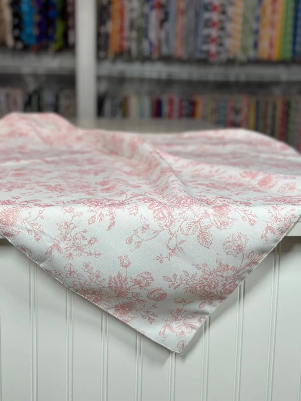 French Toile (Poly Print) Table Linen in Dusty Rose