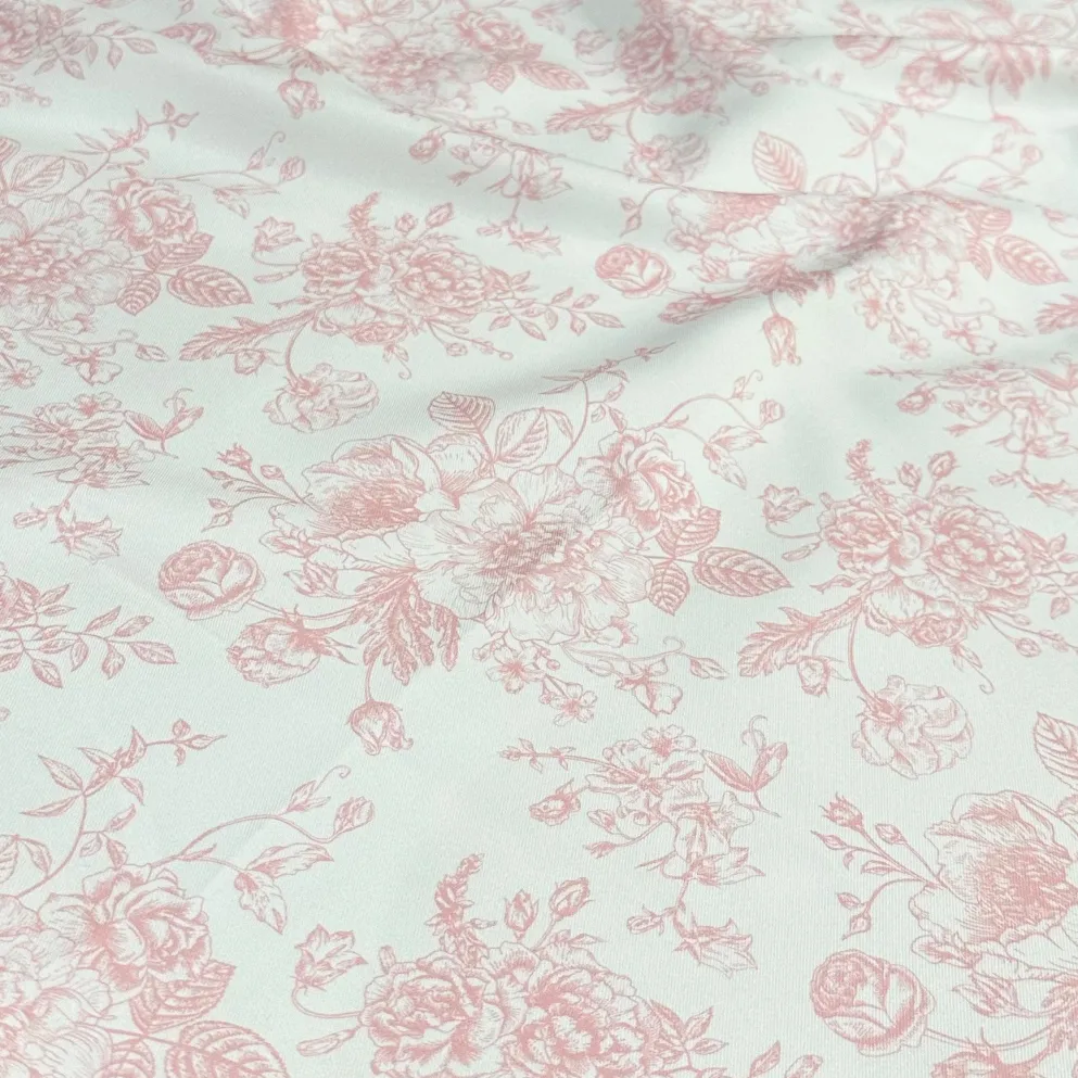 French Toile (Poly Print) Table Linen in Dusty Rose
