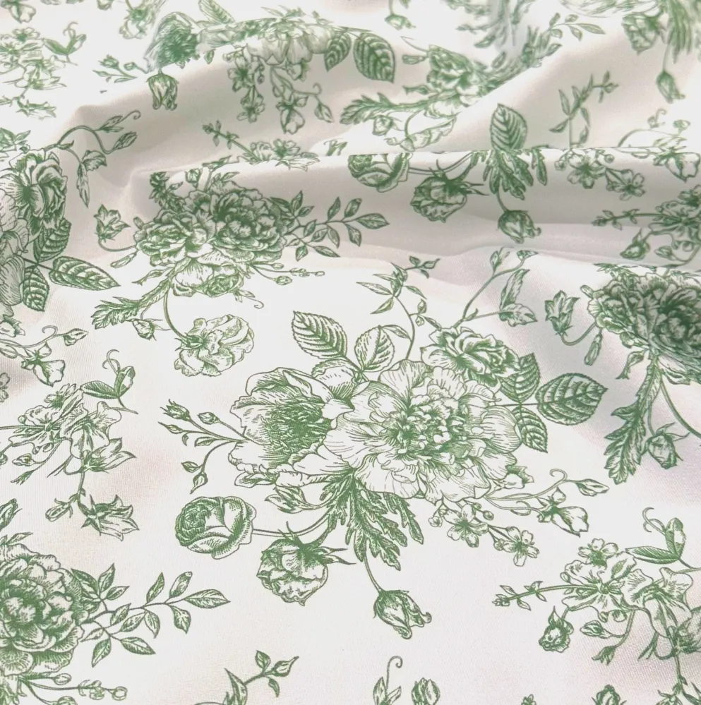 French Toile (Poly Print) Table Linen in Willow Green