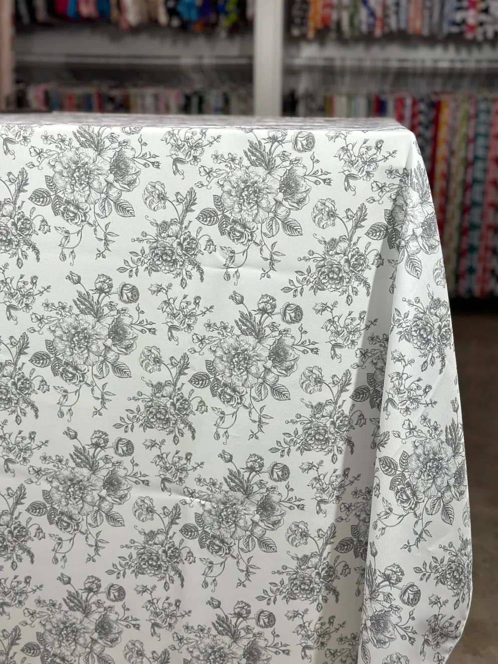 French Toile (Poly Print) Table Linen in Grey