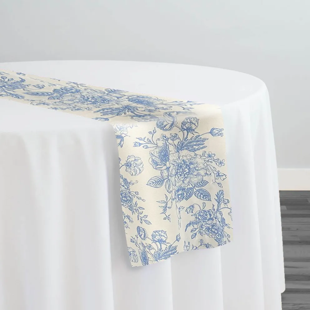 French Toile (Poly Print) Table Runner in Lt Blue