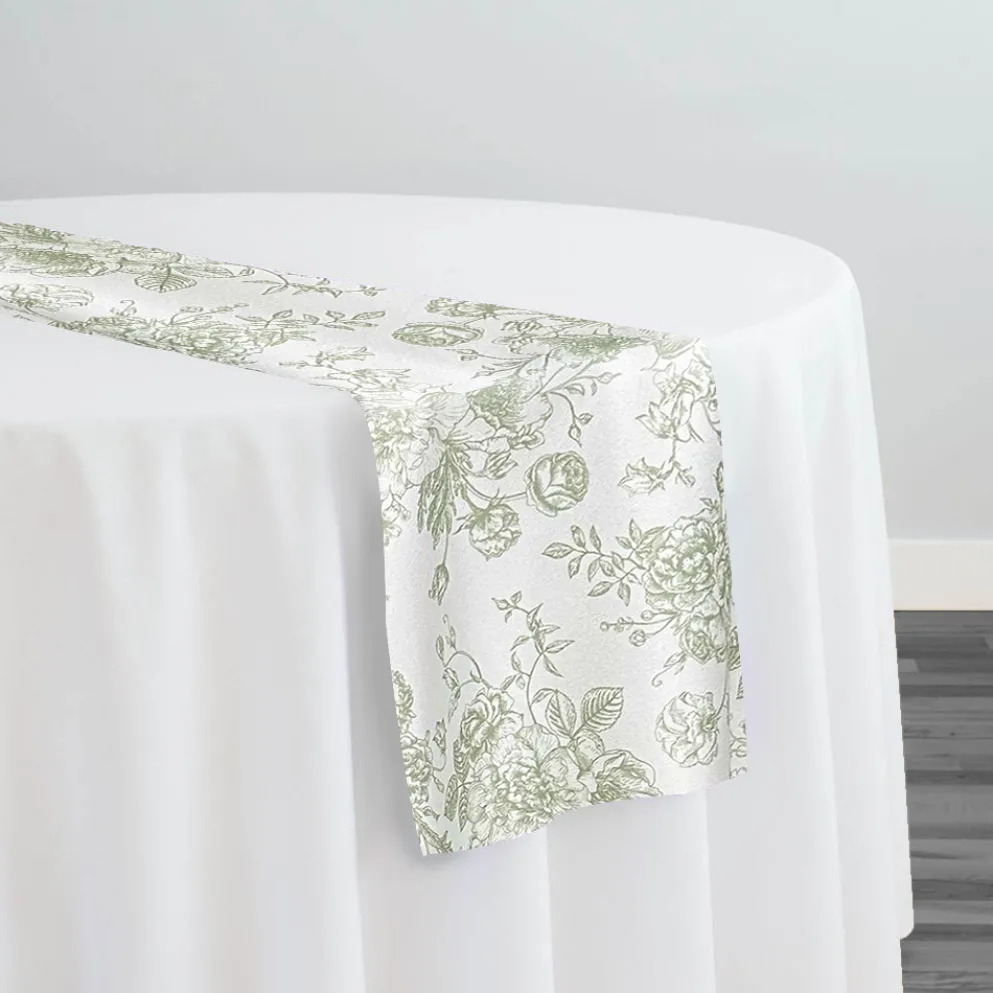 French Toile (Poly Print) Table Runner in Sage