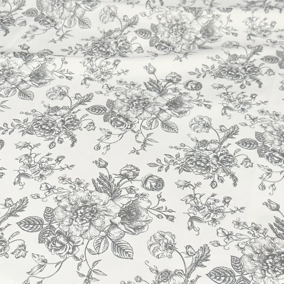 French Toile (Poly Print) Table Runner in Grey