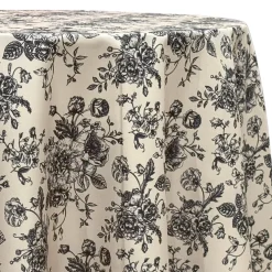 French Toile (Poly Print) Table Linen in Black / Taupe