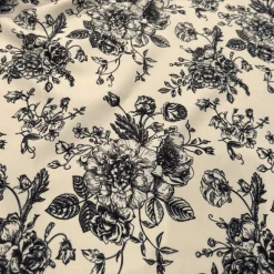 French Toile (Poly Print) Table Linen in Black / Taupe