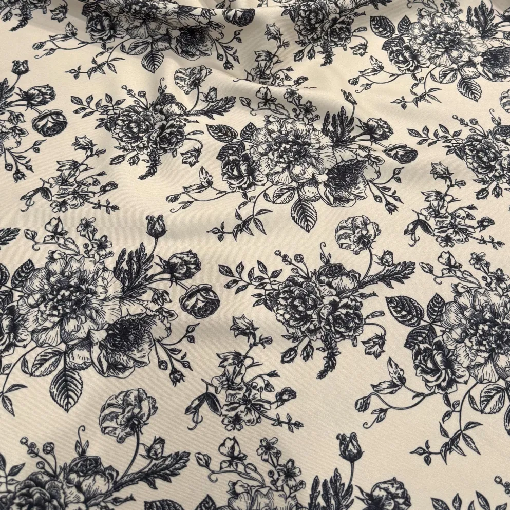 French Toile (Poly Print) Table Runner in Black / Taupe