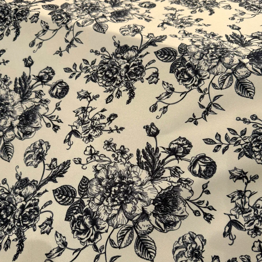 French Toile (Poly Print) Table Runner in Black / Taupe