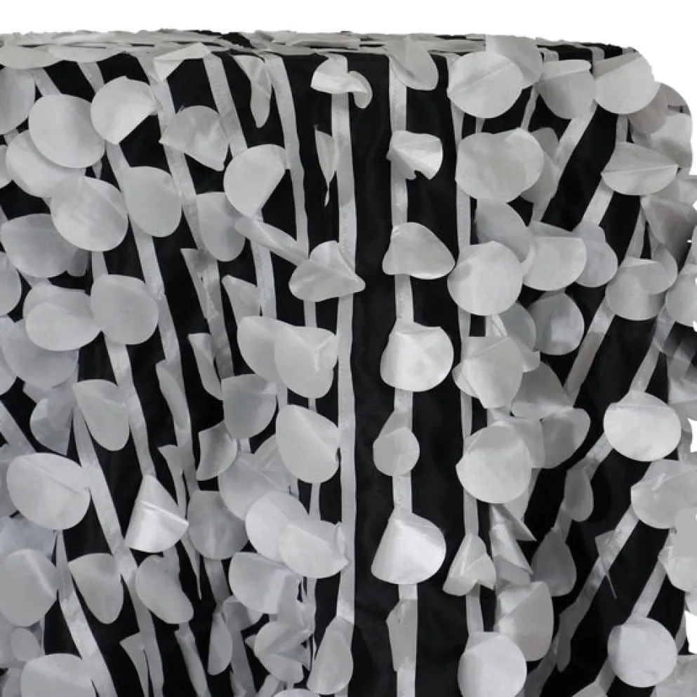 Funzie (Circle Hanging) Taffeta Table Linen in White on Black
