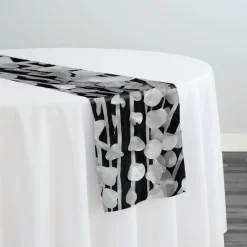 Funzie (Circle Hanging) Taffeta Table Runner in White and Black