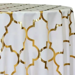 Gatsby (Metallic Print) Table Linen in White and Gold
