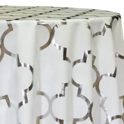 Gatsby (Metallic Print) Table Linen in Silver and White