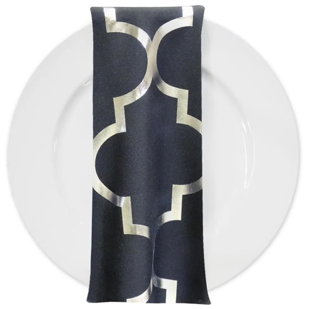 Gatsby (Metallic Print) Table Napkin in Black and Silver