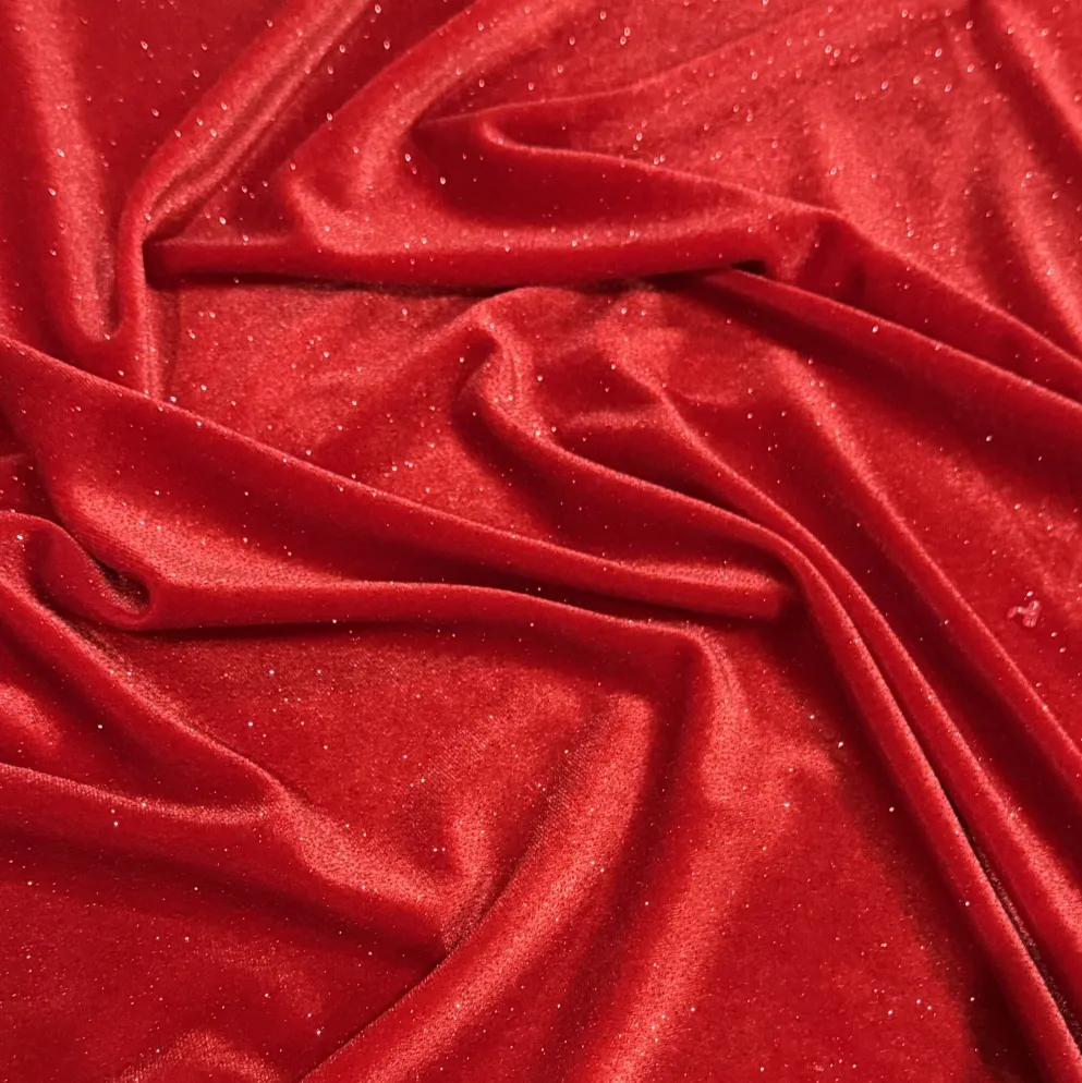 Glitter Velour Table Linen in Red