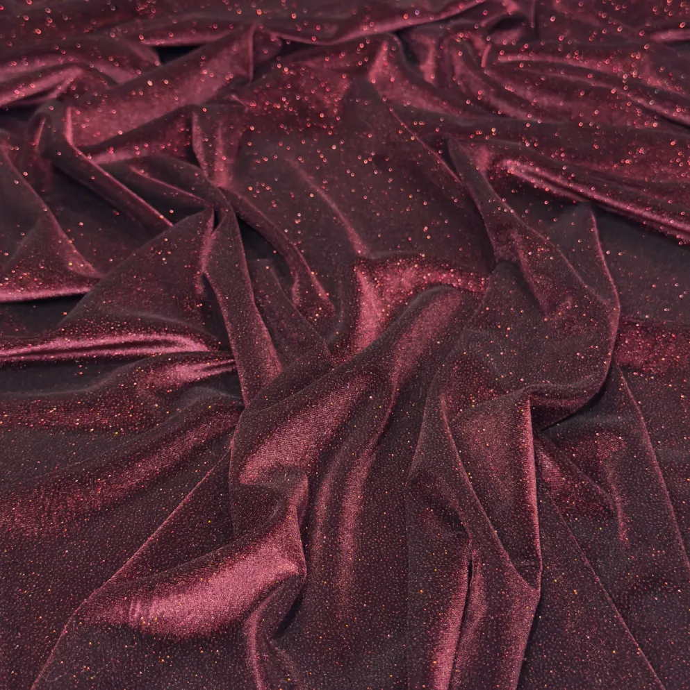 Glitter Velour Table Linen in Burgundy
