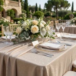 Glitter Velour Table Linen in Beige
