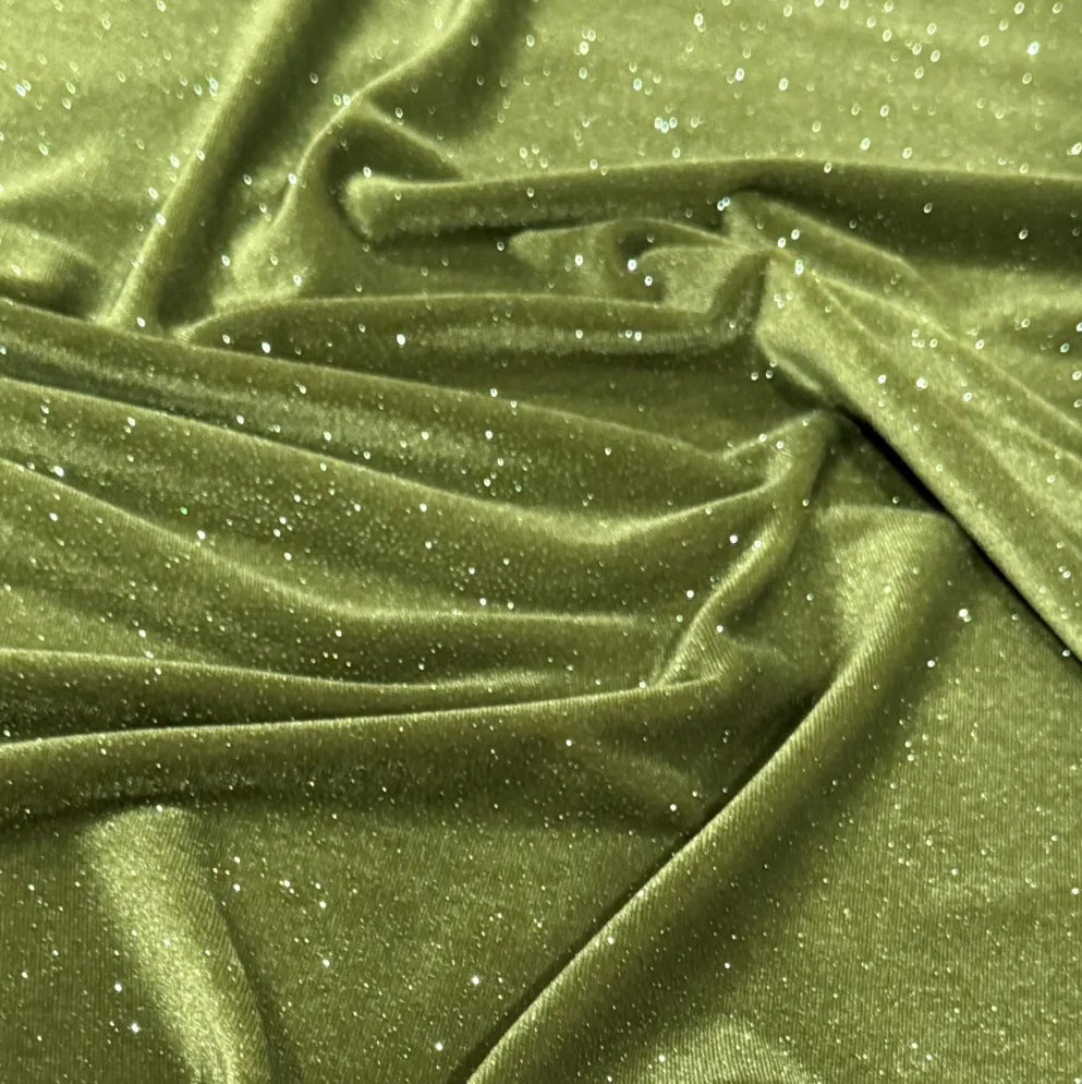 Glitter Velour Table Runner in Olive