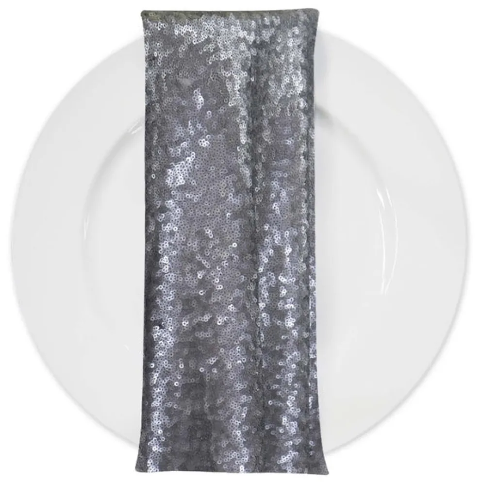 Glitz Sequins (w/ Poly Lining) Table Napkin in Pewter