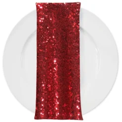 Glitz Sequins (w/ Poly Lining) Table Napkin in Red