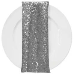 Glitz Sequins (w/ Poly Lining) Table Napkin in Silver