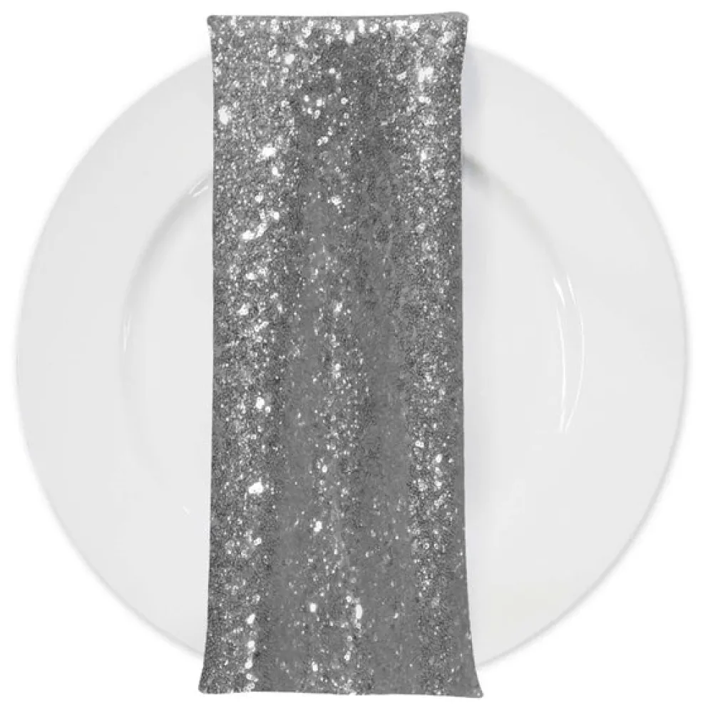 Glitz Sequins (w/ Poly Lining) Table Napkin in Silver