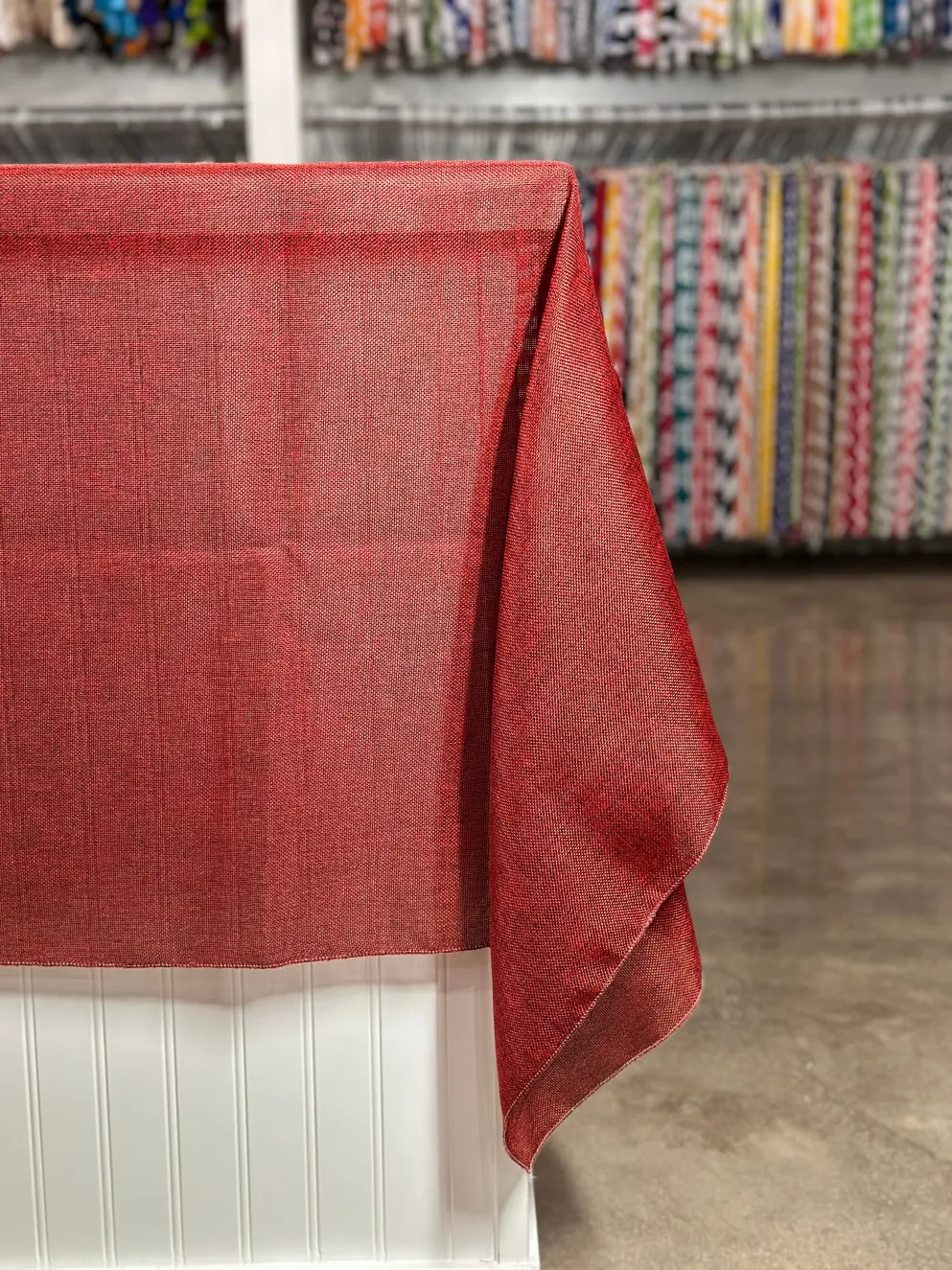 Imitation Burlap Table Linen in Cranberry