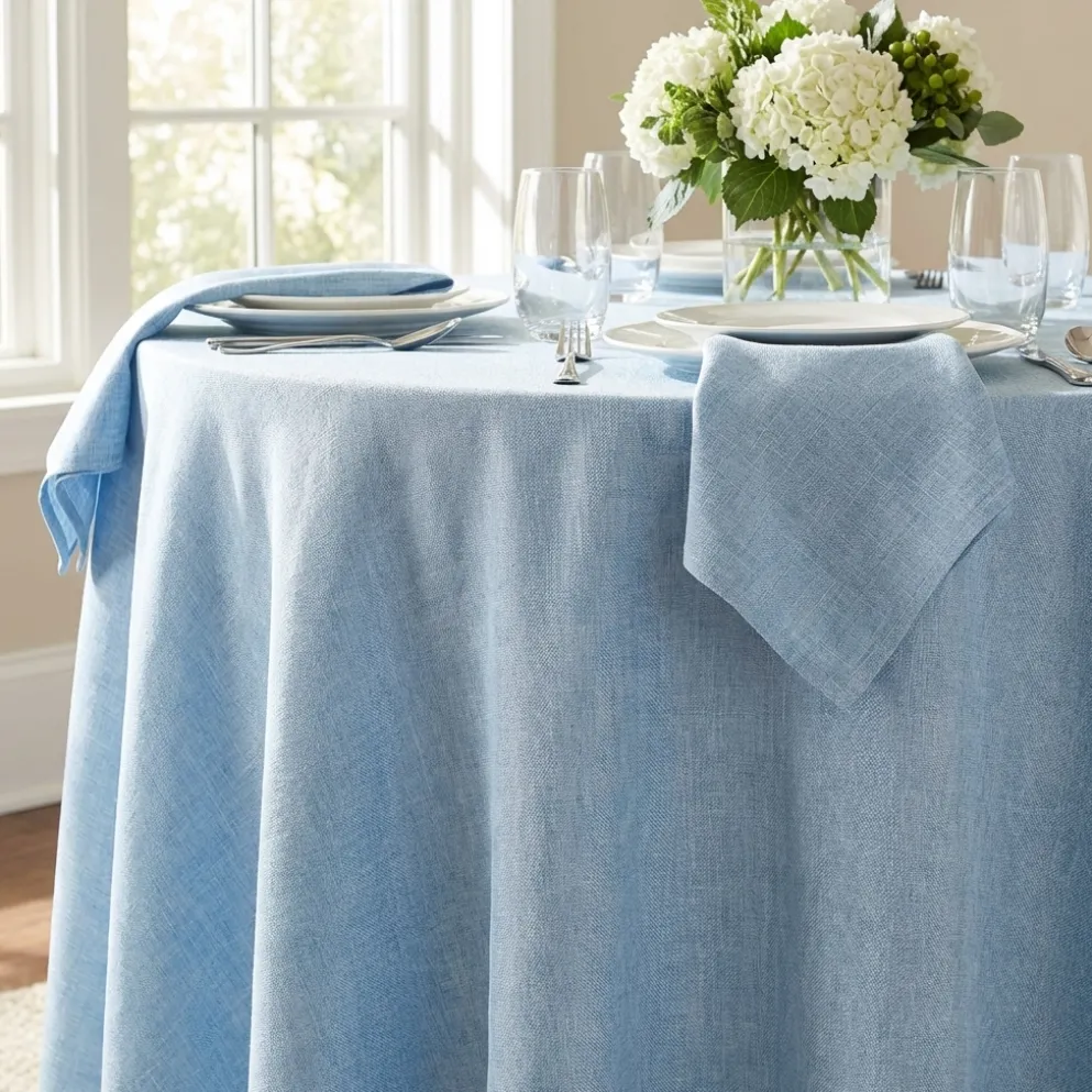 Imitation Burlap Table Linen in LT Blue