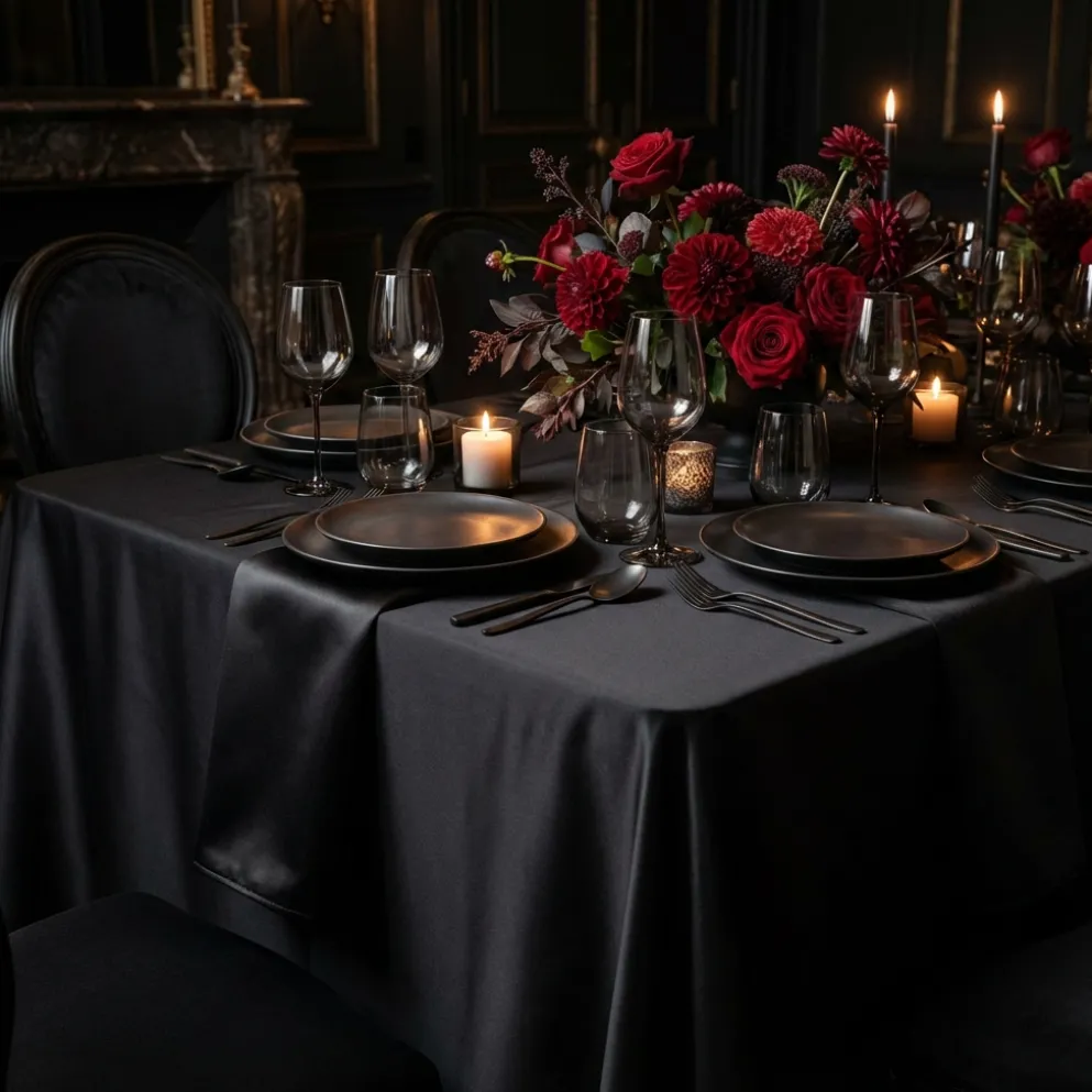 Lamour (Dull) Satin Table Linen in Black 1115