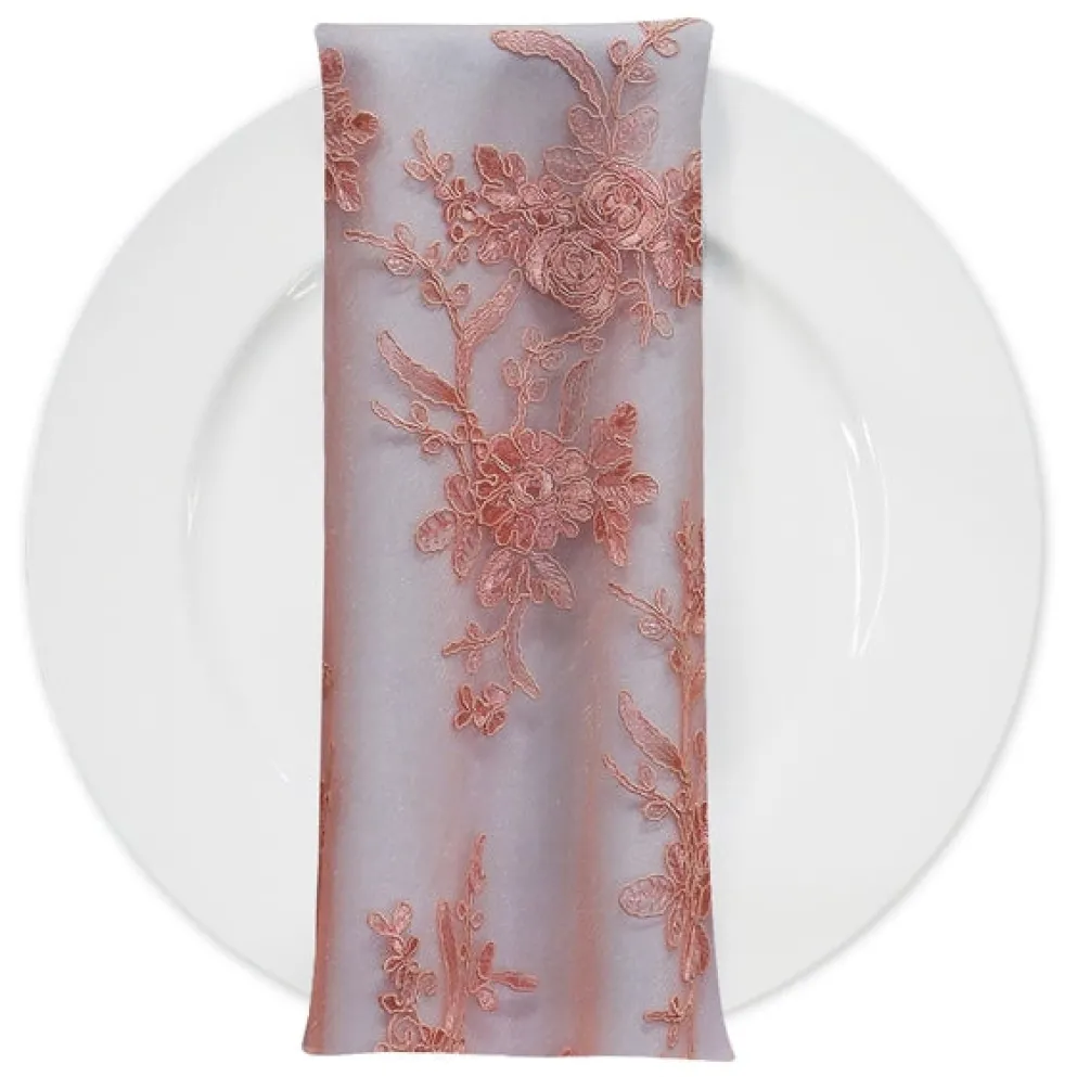 Laylani Lace (w/ Poly Lining) Table Napkin in Coral