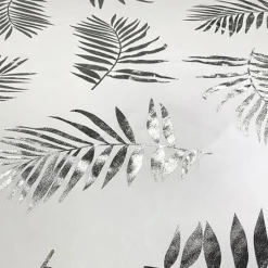 Leaf (Metallic Print) Table Linen in White and Silver