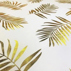 Leaf (Metallic Print) Table Linen in White and Gold