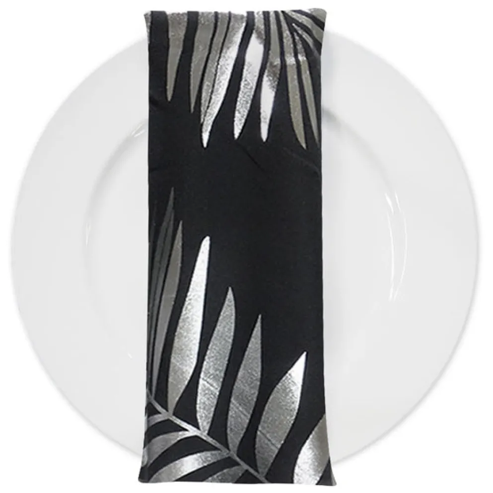 Leaf (Metallic Print) Table Napkin in Black and Silver