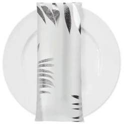 Leaf (Metallic Print) Table Napkin in White and Silver