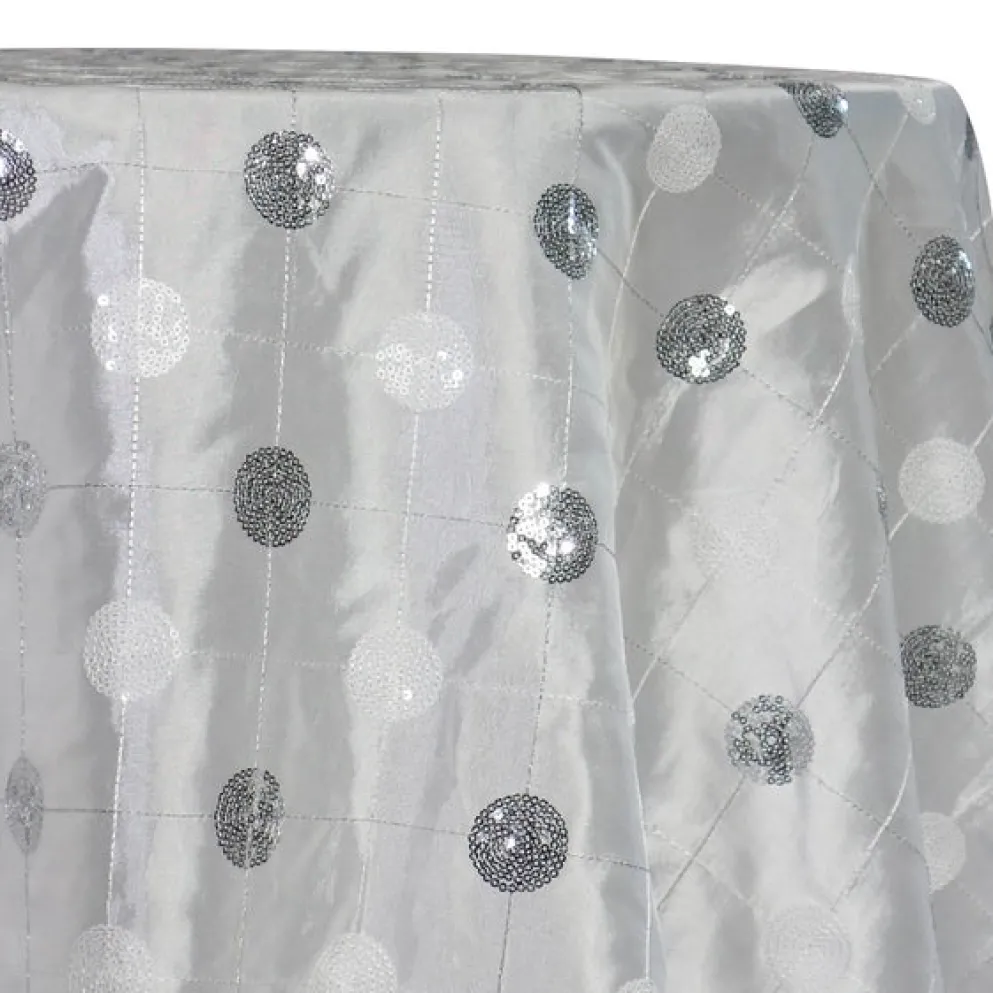 Luna Sequins Taffeta Table Linen in Silver on White