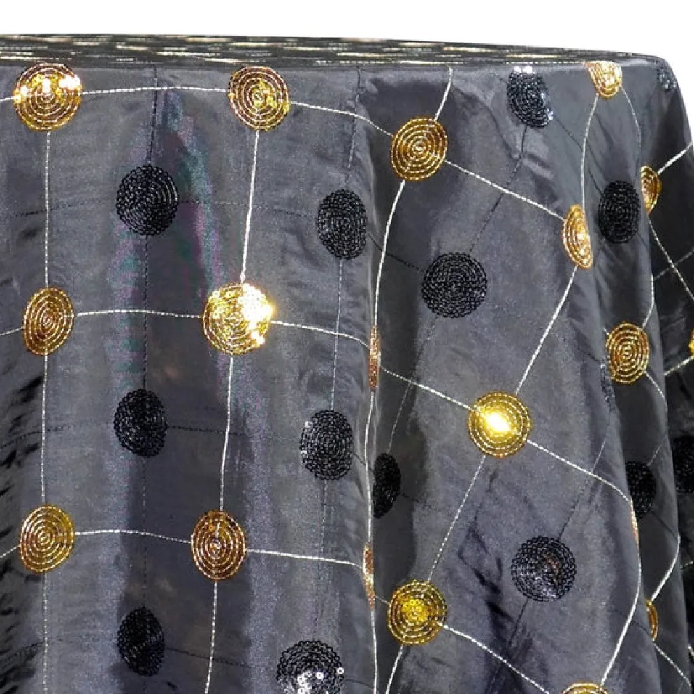 Luna Sequins Taffeta Table Linen in Gold on Black
