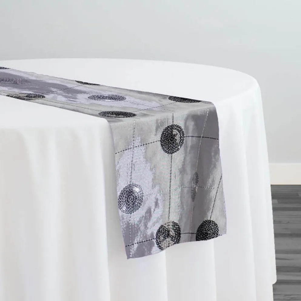 Luna Sequins Taffeta Table Runner in Silver