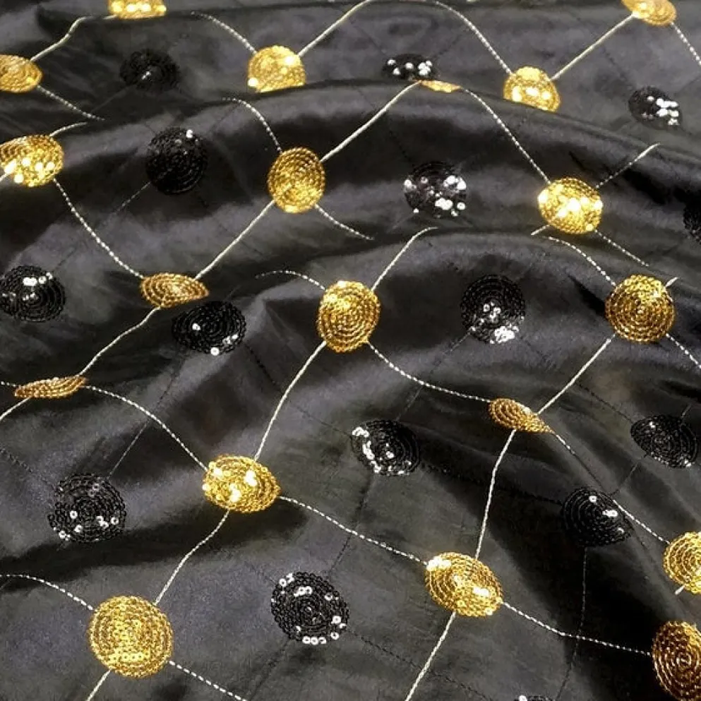 Luna Sequins Taffeta Table Runner in Gold and Black