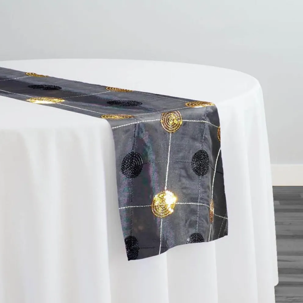 Luna Sequins Taffeta Table Runner in Gold and Black