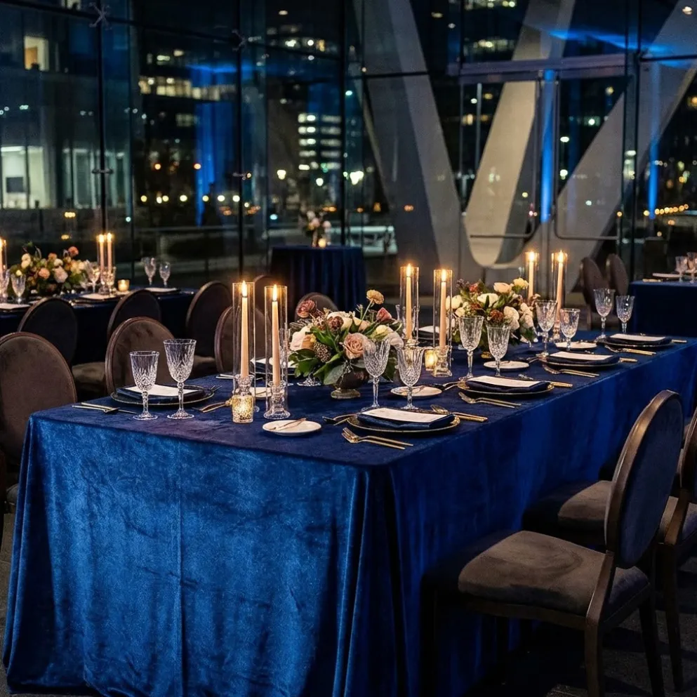 Lush Velvet Table Linen in Dark Navy