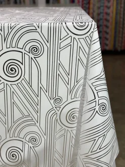Luxor (Metallic Print) Table Linen in White and Silver
