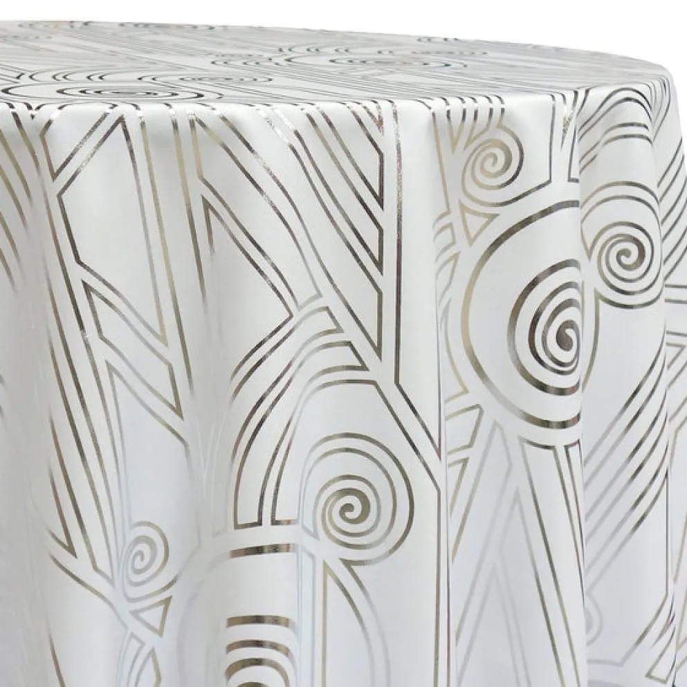 Luxor (Metallic Print) Table Linen in White and Silver