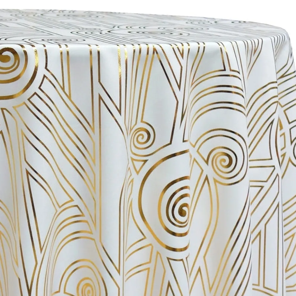 Luxor (Metallic Print) Table Linen in White and Gold