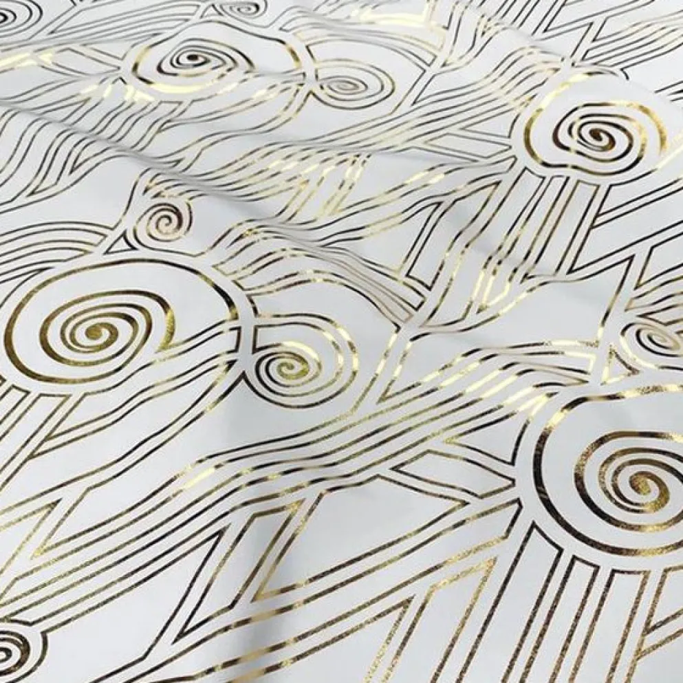 Luxor (Metallic Print) Table Linen in White and Gold