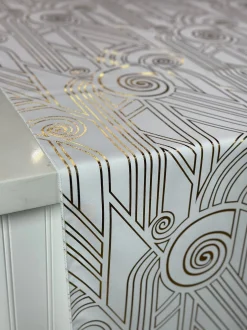 Luxor (Metallic Print) Table Linen in White and Gold