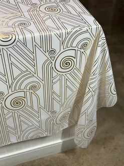 Luxor (Metallic Print) Table Linen in White and Gold