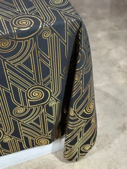 Luxor (Metallic Print) Table Linen in Black and Gold