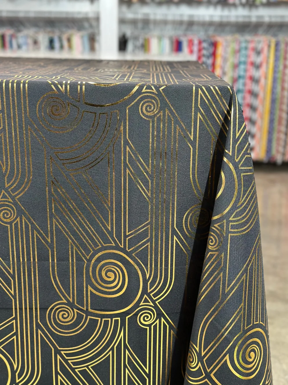 Luxor (Metallic Print) Table Linen in Black and Gold